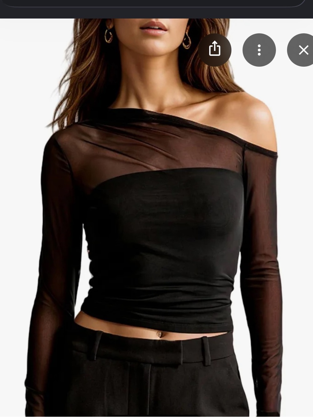 Abercrombie & Fitch Black Sheer One-Shoulder Long-Sleeve Top